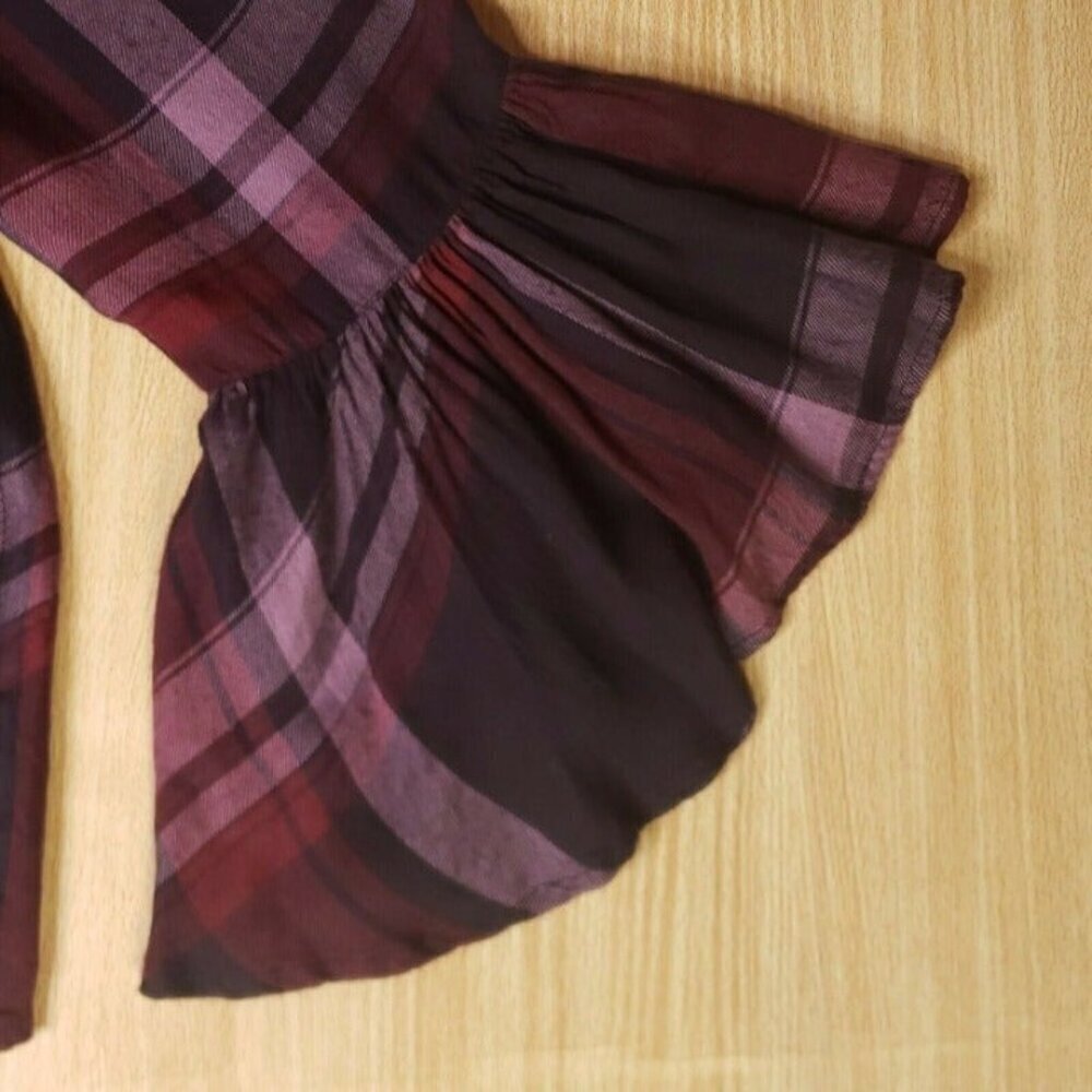Ivy & Main Womens Purple Plaid Off The Shoulder Cropped Shirt Small - Picture 2 of 6